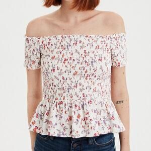 American Eagle Floral Smocked Blouse Size M